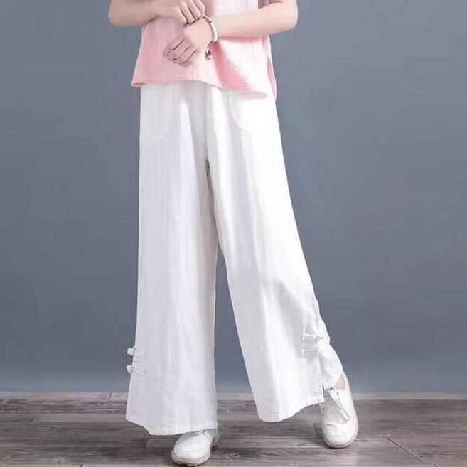COSYEVNO 중년 엄마 면 마 팬츠 봄 가을 빈티지 슬랙스 패션 와이드 팬츠 lyjnskz-2