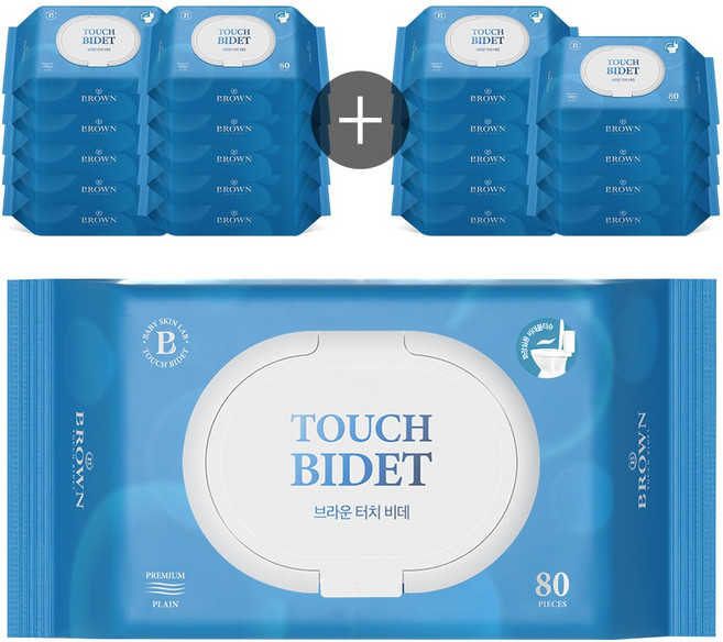 브라운 터치 비데 물티슈 물에 잘 녹는 화장실용 저자극 비데티슈 캡형, 55g, 80매, 20개