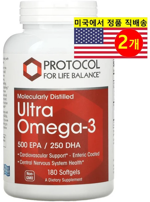 Protocol 프로트콜 분자 증류 울트라 오메가-3 500 EPA 250 DHA, 2개, 180정 - 쿠팡