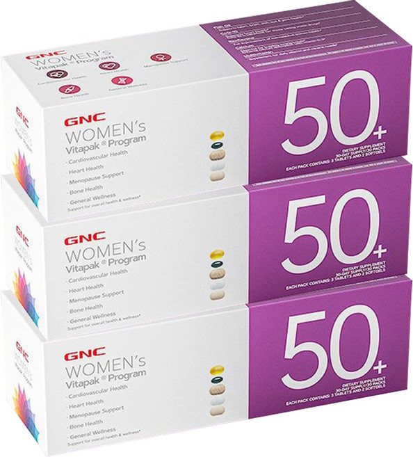 GNC 지앤씨 여성 비타팩 프로그램 50+ 종합 비타민 영양제 30일분, 3개, 30회분