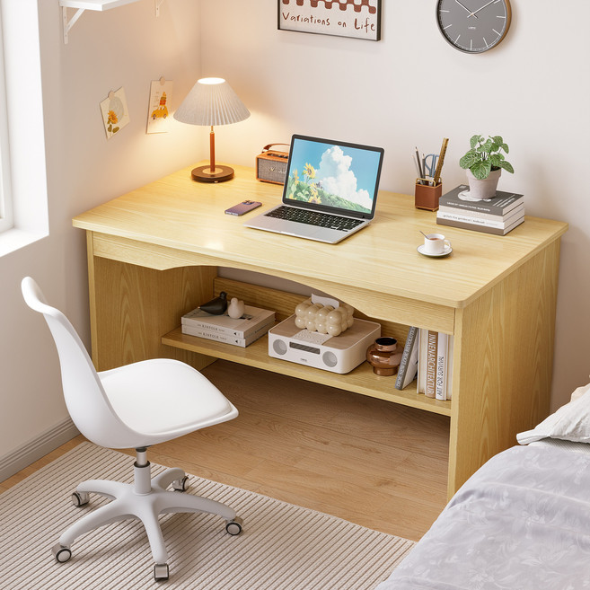 Kurua 나무 다용도 책꽂이콤보 컴퓨터책상, 우드화이트