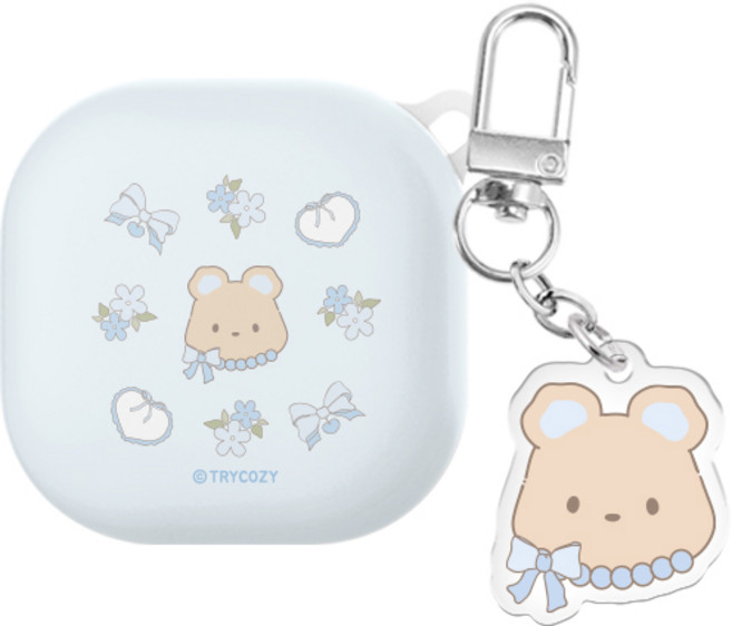 큐티 펫 버즈라이브/버즈3/버즈3프로 하드 케이스 +아크릴키링 세트, 큐티 펫_베어, 버즈라이브(공용), 1개