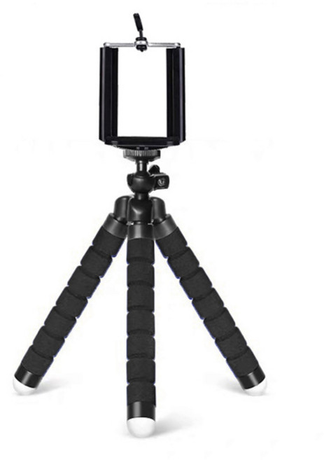 휴대폰용 모바일 카메라 삼각대 거치대 클립 스마트폰 모노포드 삼각대 스탠드 문어 미니 삼각대, [02] Black, 1개