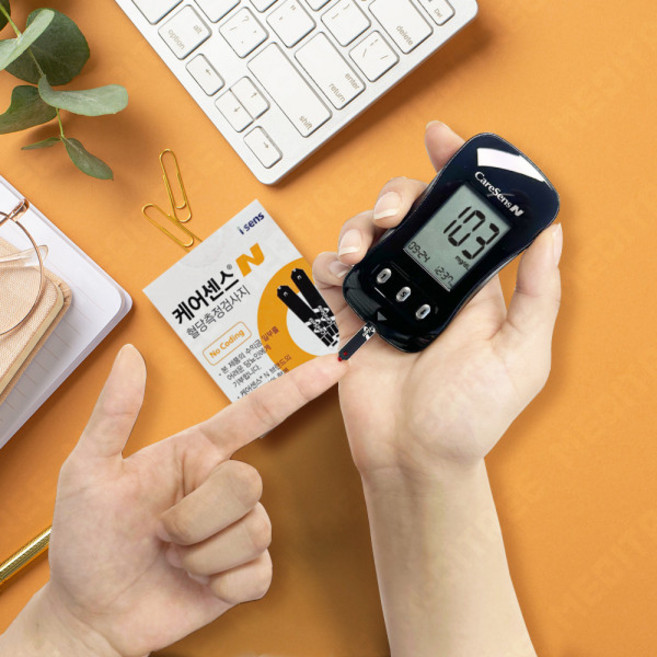 케어센스N 혈당측정기+검사지100매+침100개+솜100매 아이센스 혈당 당뇨체크기 당뇨검사기 당뇨관리 혈당기 혈당기계 혈당계, 1개