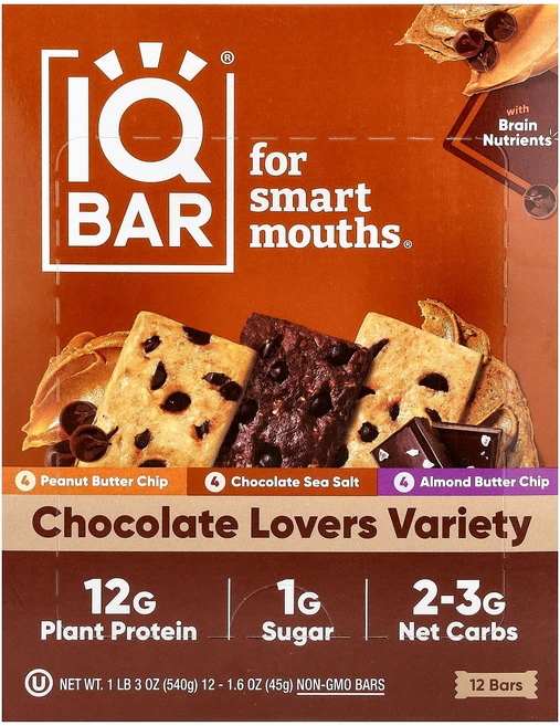 IQBAR Plant Protein Bars Chocolate Lovers Variety 12 Bars 1.6 oz 45 g Each, IQBAR, Plant Protein Bars, Cho, 45g - 쿠팡