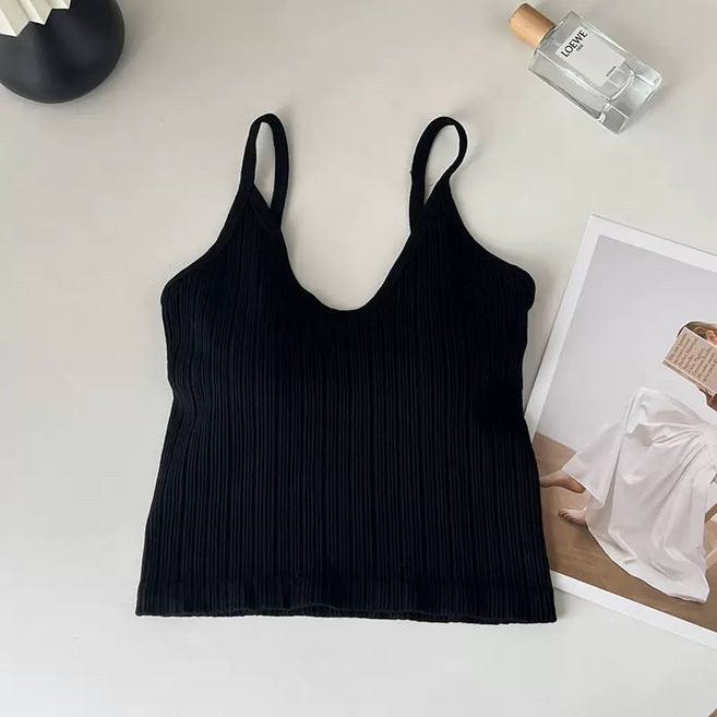 은무드 여성 골지 스판 크롭 캡내장 탑 나시