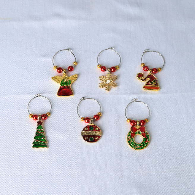 와인참 와인 글라스 마커 크리스마스 홈파티 소품 와인 악세사리 6P, 1세트, 천사6P