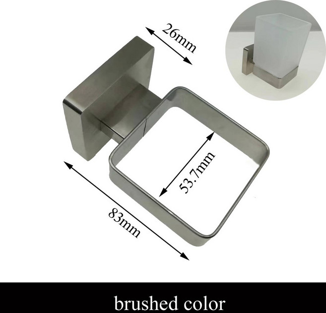 욕실 벽걸이형 사각 유리 비누 접시 액체 디스펜서 변기 브러시 홀더 SUS304 랙이 있는 칫솔, single brushed rack, 1개