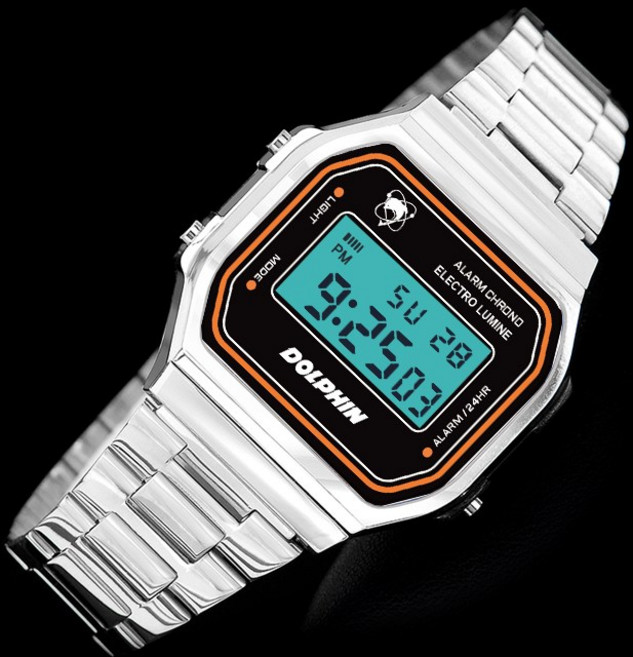 돌핀 전자 시계 메탈시계 남녀공용 데일리 전자시계 레트로시계