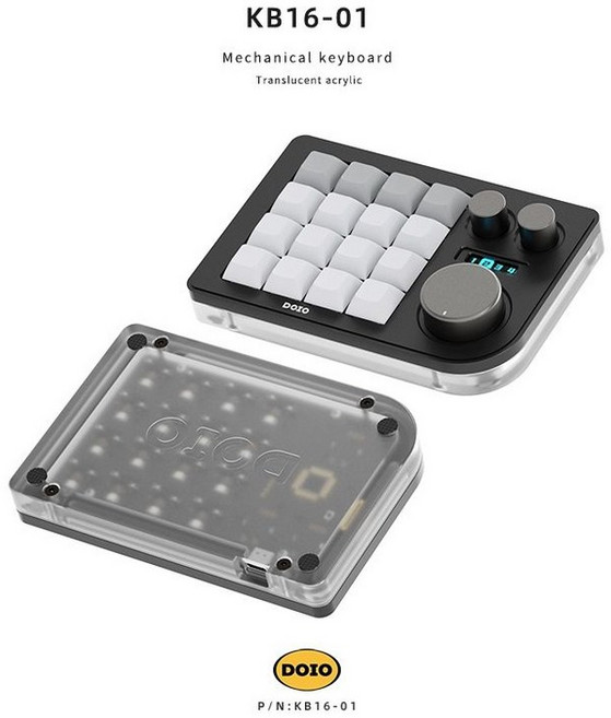 doio 16키 블루투스무선 한손키보드 kb16b-02 듀얼 한손 핫 휴대용 매크로 타입, 블랙, 기본 모델명/품번, 1) 노란색 축 - 미니멀리스트 블랙
