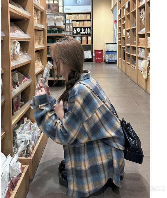 減齡氣質 寬鬆格子襯衫外套 韓版時尚開衫