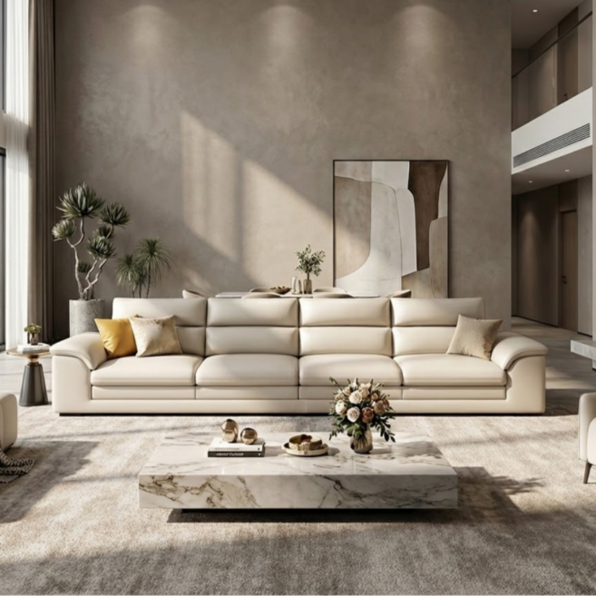 엘티제이 프리미엄 모던 가죽 소파 D2323, 아이보리