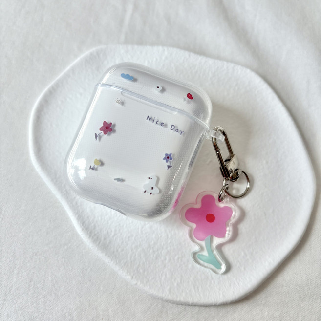 플라워 키링 투명 에어팟케이스, 에어팟1/2세대, 1개