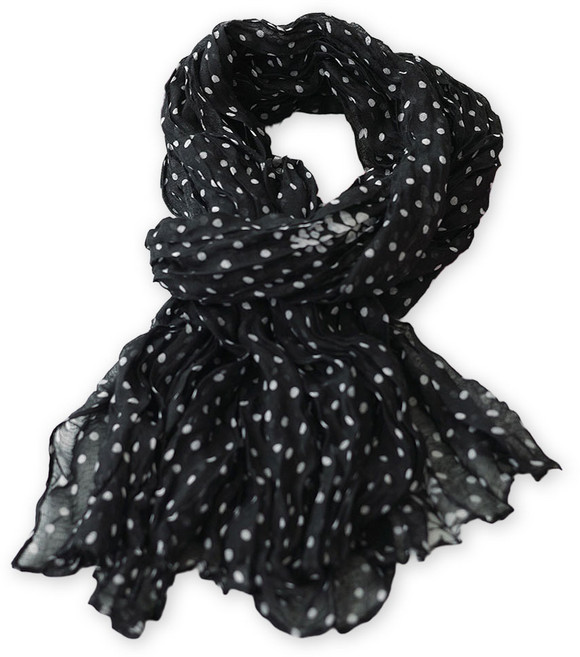 메리앤유 도트패턴 캐주얼 링클 주름 롱 스카프 머플러