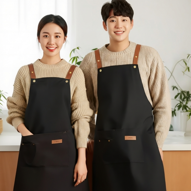 밀로뉴 생활방수 길이조절 통기성 앞치마, 1개, 블랙