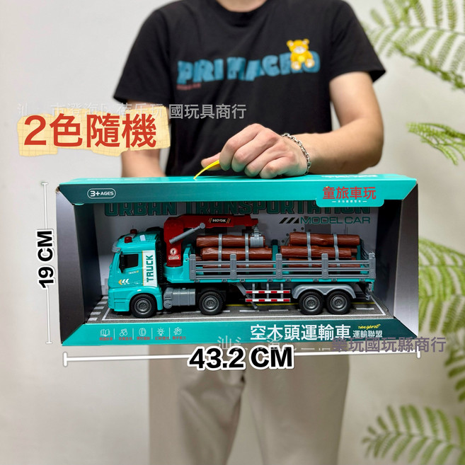 DIU 回力慣性工程車大禮盒套裝挖掘機消防車套裝男孩汽車玩具, 1個, 814-6加大號載木車帶燈光音效【2色隨機】:如圖
