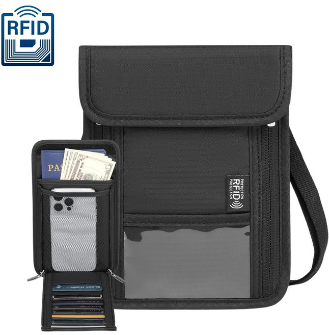 모도 RFID 차단 여행용 여권 파우치 지갑 케이스 스트랩 포함