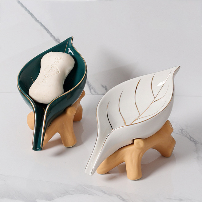 비텐 나뭇잎 비누받침대 세라믹 비누거치대, 받침형, 2.화이트, 1개