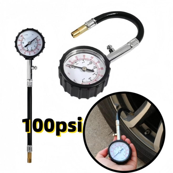 전문가용 100 PSI 타이어 공기압 게이지 고정밀 롱 호스 미터 자동차 트럭 오토바이 에어 펌프 테스터 도구, 1 Pc