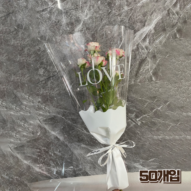 홈앤힐링 봉투형 꽃포장지 투명 꽃 포장봉투 대용량, 50개