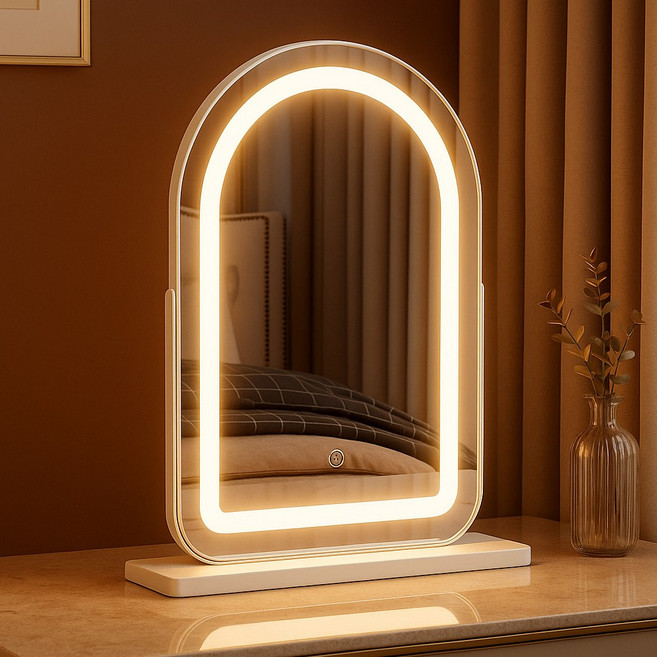 이너네스트 아치형 LED 화장대 거울 각도조절 탁상용, 화이트(LED조명)