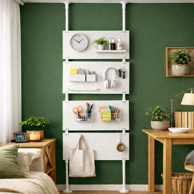 모아룸 이동식칸막이 인테리어 파티션 타공판 4P 세트, 4단, 화이트