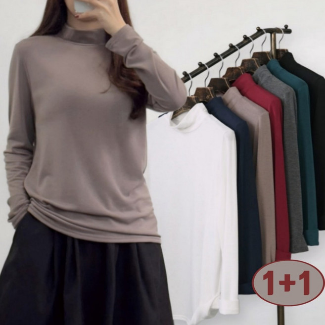 사라7351 1+1 소프트기모 기본여유핏 스판 반폴라 티셔츠