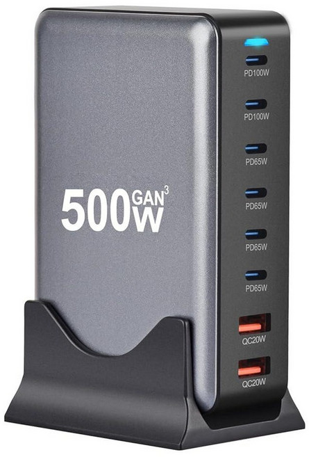 BEVEWLPOL 600와트 미국 USB-C 파워 허브 8 in 1 충전 스테이션 140W PD PPS 포트+듀얼 100W 포트 여러 전자 장치용 맥북/아이폰 16/아이패드, 500W, 고속충전가능