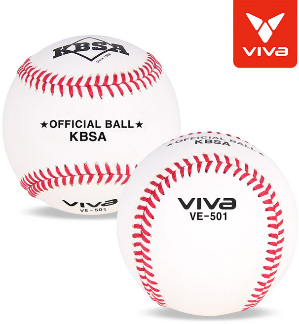 VIVA 야구공 VH-101 대학/고등 시합 야구 공인구 100% 소가죽 울100% 백사사용 2개입, 2개, VE-501