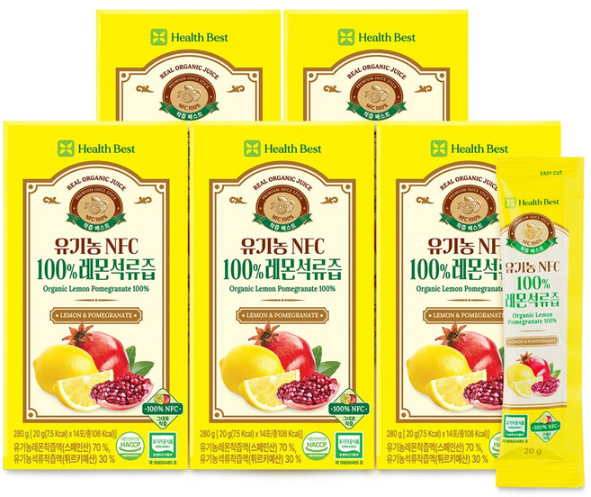 헬스베스트 착즙베스트 유기농 NFC100% 레몬석류즙, 5개, 280ml