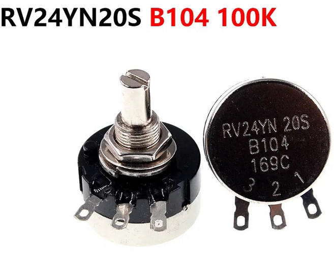 RV24YN20S (B104) -100K Ohm COSMOS Tokyo 가변 저항 가변저항기 potentiometer Nut Washer 포함, 1개