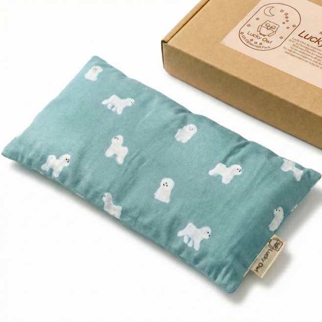 럭키아울 복부 찜질팩 선물세트 국산팥 국산원단 세탁가능 허리겸용, 1.비숑 스카이블루, 1개