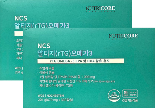 뉴트리코어 NCS 알티지 rtg 오메가3 670mg x 300캡슐 x 2박스 10개월분, 300정