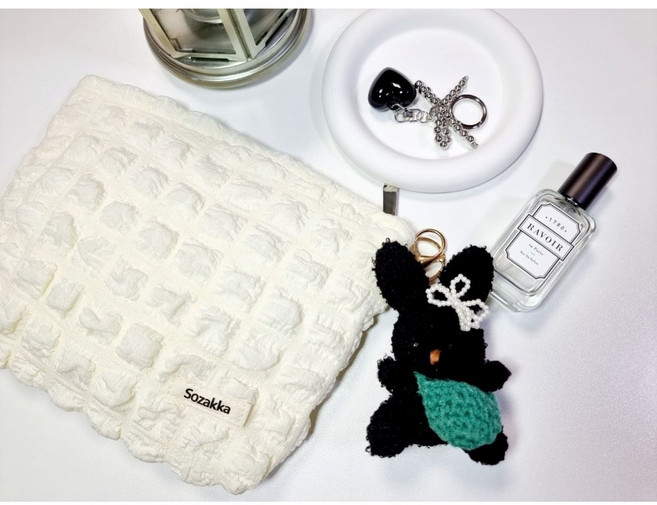 [바닐라제이]블랙 토끼 모루 인형키링 열쇠고리 가방액세서리, 그린, 1개