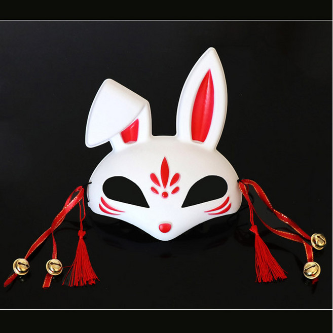 萬聖節成人狐妖狐狸面具貓臉日式和風二次元漢服化妝舞會cos動漫，派對變裝必備，精緻彩繪展現獨特魅力, 1個, 兔子面具, 兔子面具