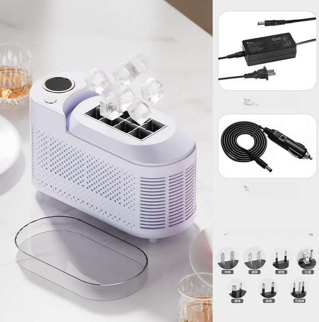 제빙기 식당 카페 얼음 아이스 가정용 대용량 기계 사무실 업소용, 타로퍼플 표준전원12V+차량용전원케이블