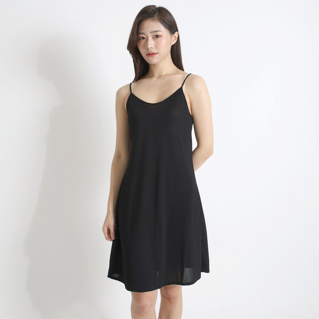 마켓콩 여성 인견 끈조절 롱 슬립 이너 원피스(L~2XL 검정 살색 흰색) 홈웨어 잠옷 속치마