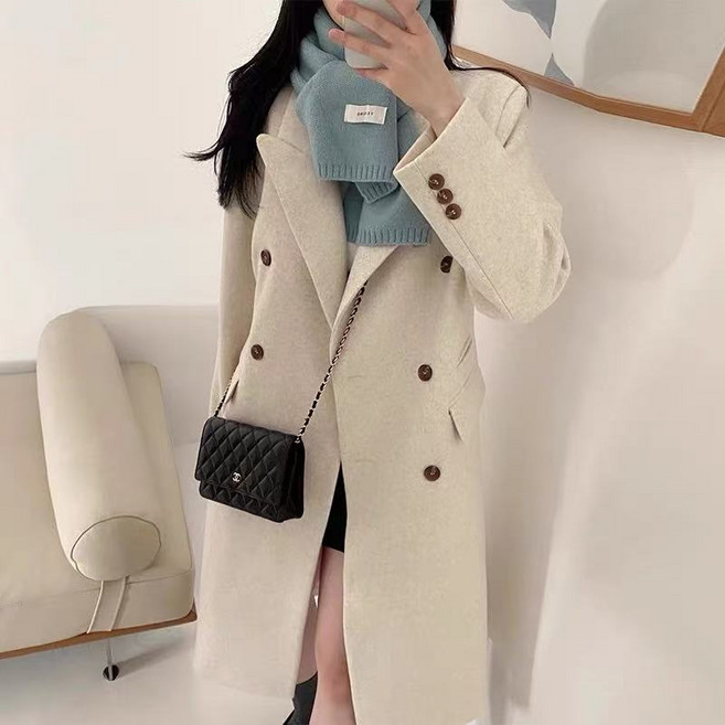 쩐쿠 여성 카라넥 고급 모직 롱 코트 K0307