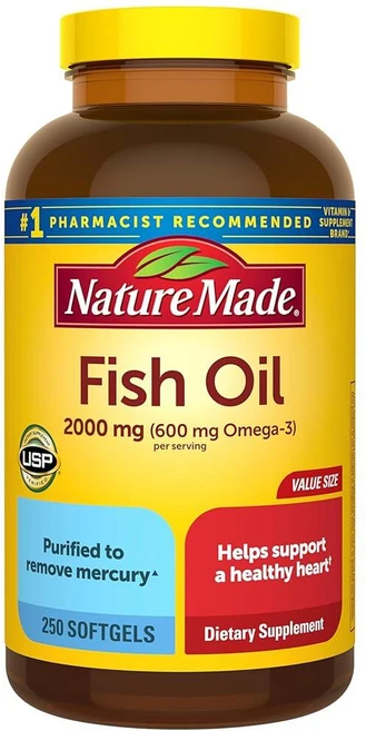 Nature Made 피쉬 오일 오메가 3 보충제 1회 제공량당 2000mg 오메가 3 피쉬 오일 소프트젤 250개 125일 분량, 250 - 쿠팡