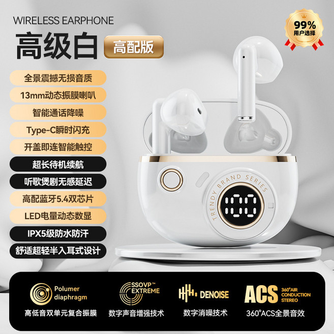 J08C2025新款無線藍牙耳機超長續航便攜通用半入耳式運動, 旗艦, 白色