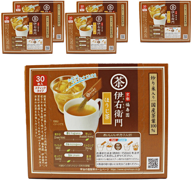 Iyemon 抹茶焙茶隨身包, 6盒, 30條, 0.8g