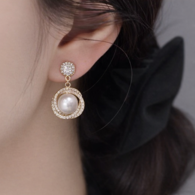 14k 도금 쥬얼리 큐빅 진주귀걸이