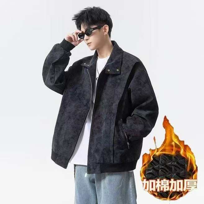 冬季新款加厚保暖立領皮衣外套 寬鬆短款棉服夾克