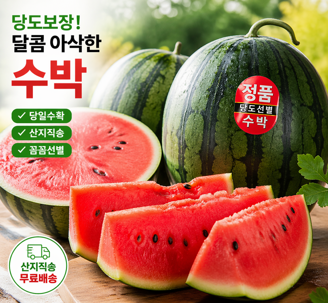 [쿠팡특가] 고당도 꿀맛 수박 당도보장 산지직송, 1개, 꿀 수박 3kg~4kg