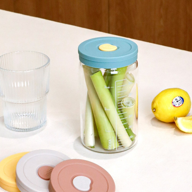 헥사 투톤 실리콘캡 내열 눈금유리병 800ml 4P 밀프랩 샐러드용기 물병 밀폐용기, 4P세트 - 800ml