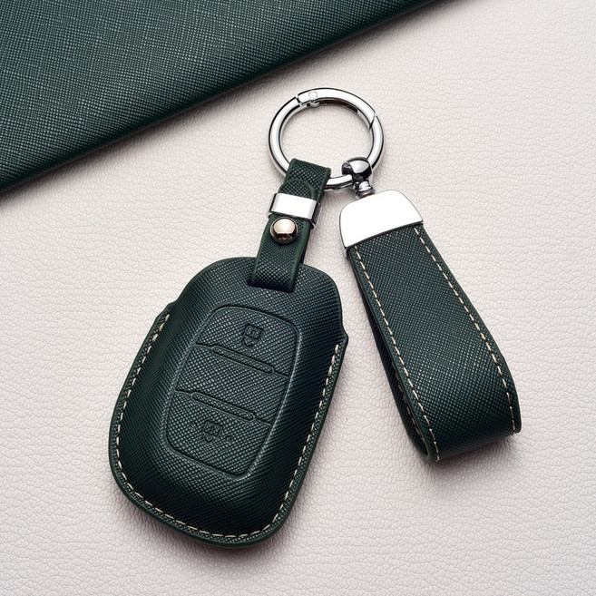 럭셔리 현대 2/3버튼 프라다 그레인 키 케이스 - 포터2/투싼IX/액센트/아반떼 등 핏 퍼펙트, 현대 X2 타입(2버튼), 숲그린