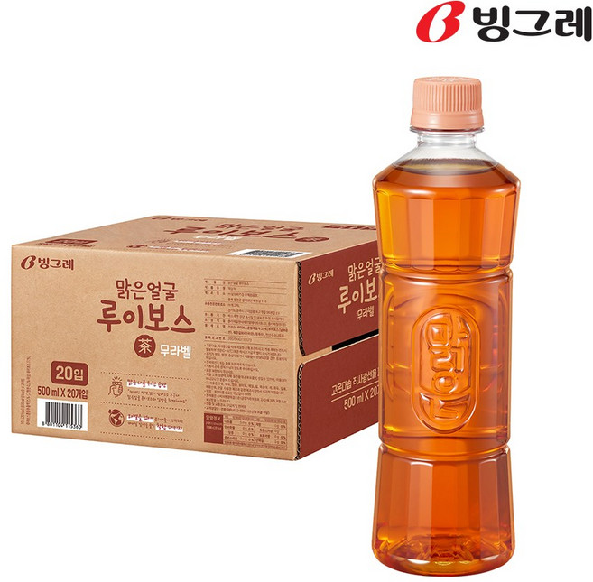 빙그레 맑은얼굴 루이보스차 무라벨, 500ml, 20개