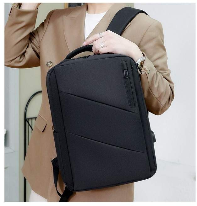 多功能防潑水電腦後背包 輕量530g 適用16吋筆電 附USB充電孔 休閒百搭書包, A111-黑色