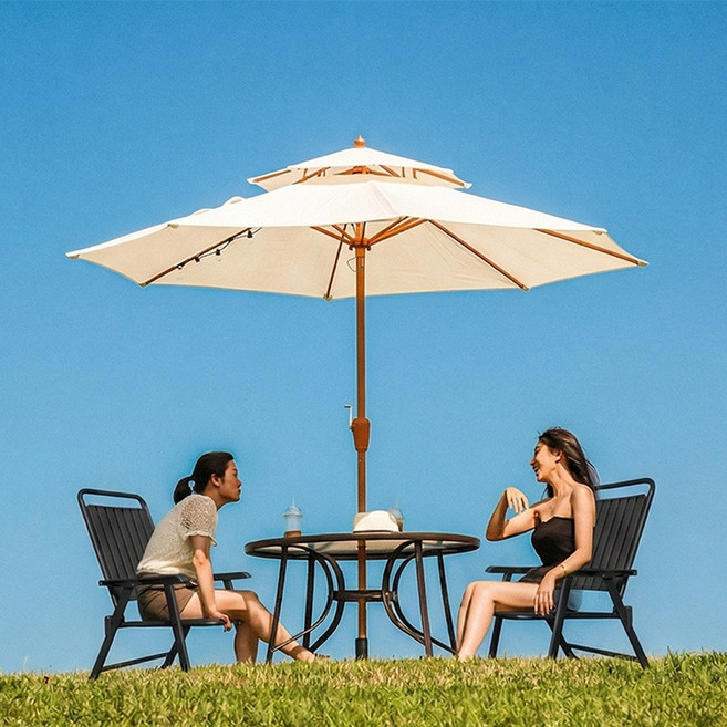 레투스토 야외 파라솔 테이블 카페 세트 정원, 4인세트, 연베이지