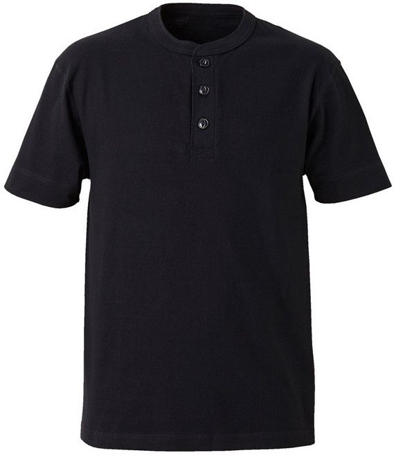 United Athle 5.6oz 亨利領 Tee 休閒純棉素T, 黑色